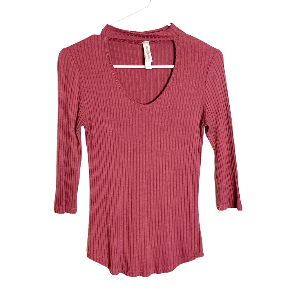 LOVE CHARM Ribbed Keyhole 3/4 Sleeve